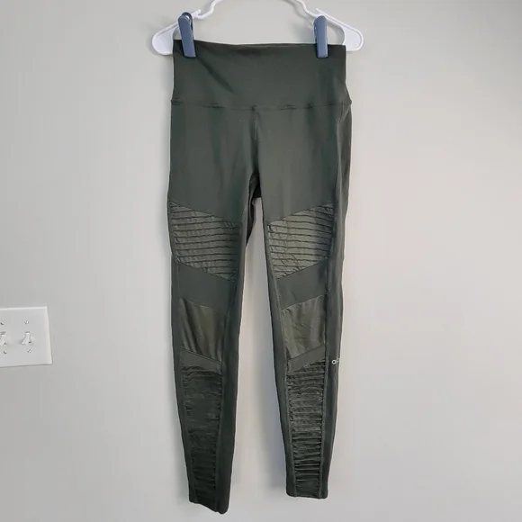 Alo Yoga Moto Legging Ribbed Green Women's Size Large Gym Athleisure Sporty - Picture 1 of 9
